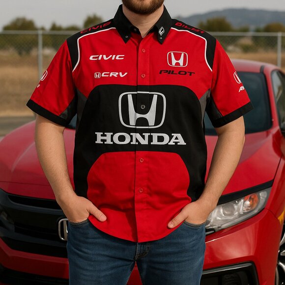 Racing Team Shirt Honda Motorsport Red Black Button-Up | Size XL - Picture 1 of 4